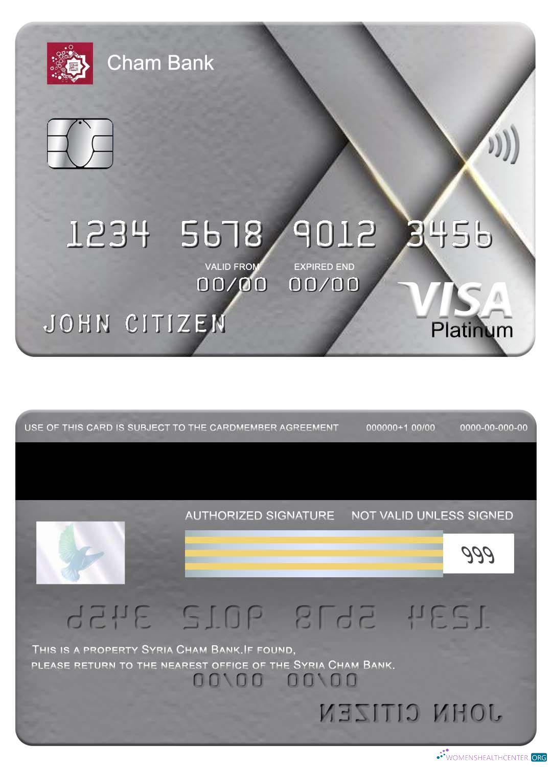 Download Syria Cham Bank visa platinum card Photoshop template
